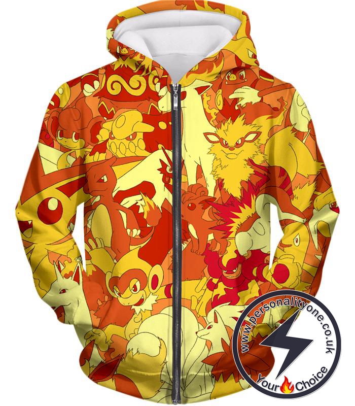 Pokemon Super Cool All in One Fire Type Pokemons Amazing Zip Up Hoodie